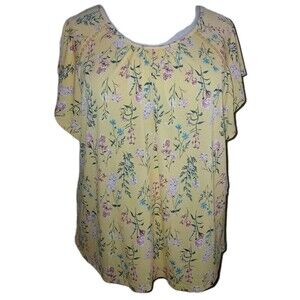 MASSINI Womens 2X Floral Crochet Cottagecore Short Sleeve Yellow Multi Top NWT